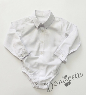 Детска боди-риза за момче в бяло с дълъг ръкав 