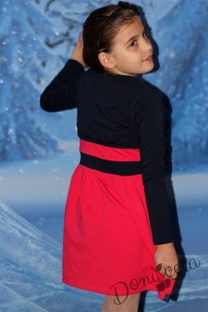 Ватирана ежедневна детска рокля с болеро в тъмносиньо за есен-зима