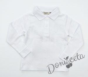 Бебешка блуза с дълъг ръкав за момче в бяло с яка
