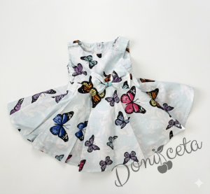 Детска рокля клош в тюркоаз с пеперуди 