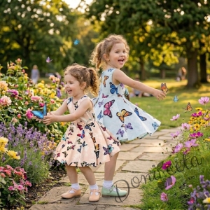 Детска рокля клош в тюркоаз с пеперуди 