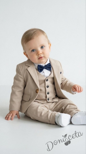 Официален бебешки или детски елегантен костюм за момче от 5 части със сако в бежово с папийонка  от колекция Бежина