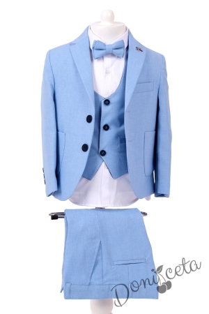 Елегантен официален костюм за момче от 5 части в светлосиньо със сако от колекция Светлосияна