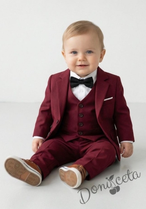 Официален бебешки или детски костюм за момче в бордо от 5 части със сако