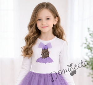 Детска ежедневна рокля с дълъг ръкав в лилаво с красива картинка с момиченце 