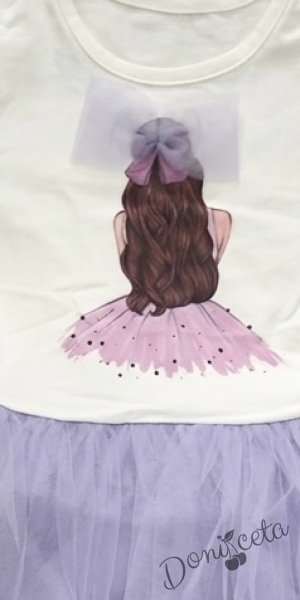 Детска ежедневна рокля с дълъг ръкав в лилаво с красива картинка с момиченце 