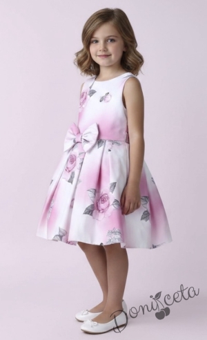 Официална или ежедневна детска рокля в бяло без ръкав с рози Маги  