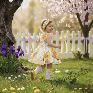 Детска рокля клош Вилина на нежни цветя в жълто 