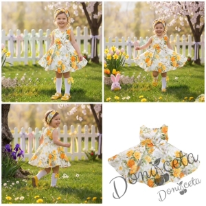 Детска рокля клош Вилина на нежни цветя в жълто 