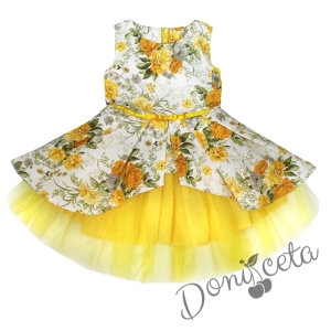 Детска официална рокля с жълти цветя тип клош  с тюл Надежда 1