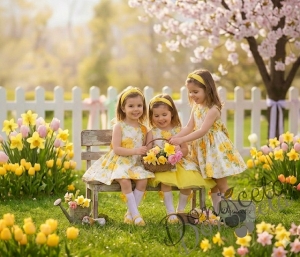 Детска рокля клош Вилина на нежни цветя в жълто 