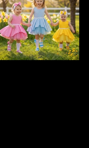 Детска официална памучна рокля Надежда на точки с тюл в светлосиньо 