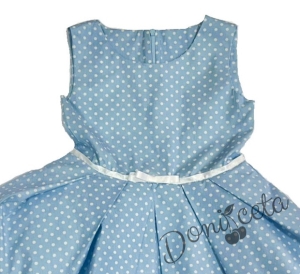 Детска официална рокля  Надежда на точки тип клош с тюл в светлосиньо 9