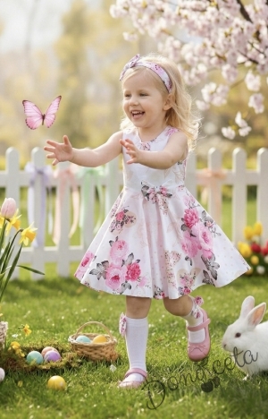 Официална или ежедневна детска или бебешка рокля на цветя клош тип в розово Вилина