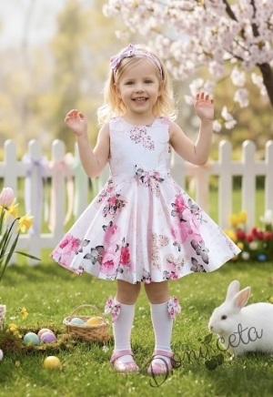 Официална или ежедневна детска или бебешка рокля на цветя клош тип в розово Вилина