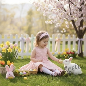 Официална или ежедневна детска/бебешка рокля в прасковено на бели точки тип клош 