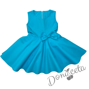 Официална детска/бебешка рокля в тюркоаз тип клош с панделка Вили 1