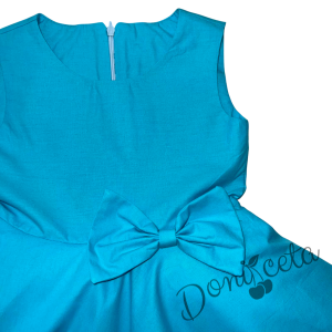 Официална детска/бебешка рокля в тюркоаз тип клош с панделка Вили 2