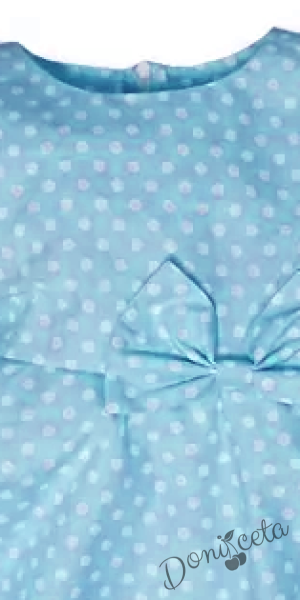 Официална или ежедневна детска или бебешка памучна рокля в светлосиньо на бели точки тип клош Вилина