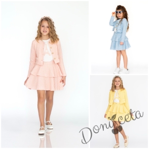 Комплект за момиче от 2 части-пола и сако с дълъг ръкав в жълто