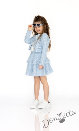 Комплект за момиче от 2 части-пола и сако с дълъг ръкав в синьо