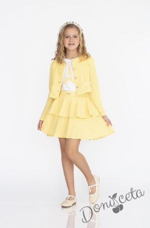 Комплект за момиче от 3 части-пола,тениска с къс ръкав и сако с дълъг ръкав в жълто