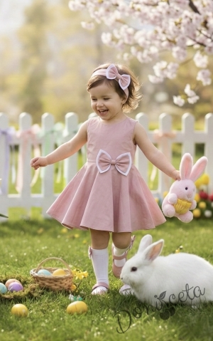 Официална или ежедневна детска памучна рокля клош в пепел от рози Вилина