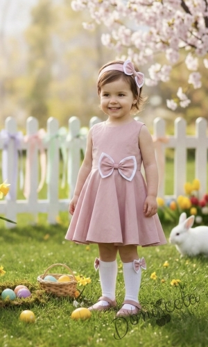 Официална или ежедневна детска памучна рокля клош в пепел от рози Вилина