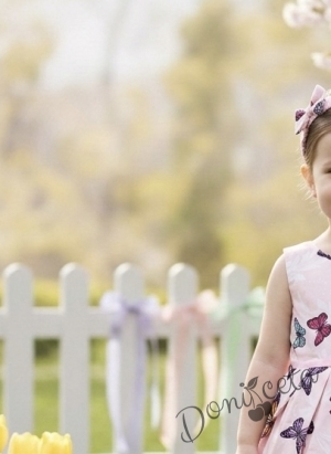 Детска официална памучна рокля Надежда с пеперуди и с тюл 