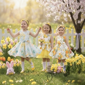 Детска официална рокля клош с жълти цветя  с тюл Надежда