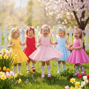 Официална или ежедневна детска/бебешка рокля в жълто на бели точки тип клош  Вилина