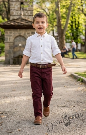 Детски модерен панталон в бордо за момче