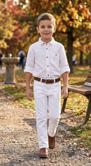 Детски модерен панталон в бяло за момче