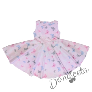 Детска памучна рокля в розово с пеперуди тип клош Вилина