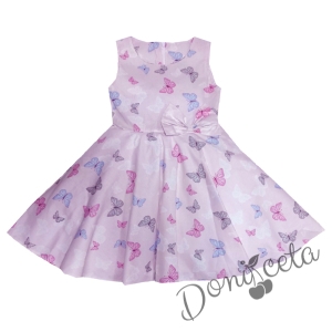 Детска памучна рокля в розово с пеперуди тип клош Вилина