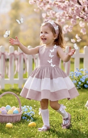 Официална детска рокля в пепел от рози и бяло с 3D пеперуди Далента