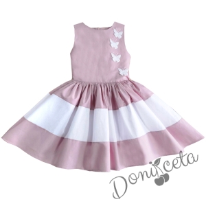 Официална детска рокля в пепел от рози и бяло с 3D пеперуди Далента