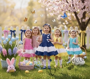 Официална детска рокля в пепел от рози и бяло с 3D пеперуди Далента