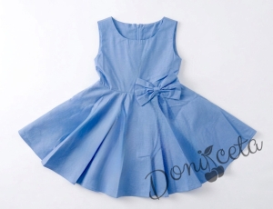 Официална детска или бебешка рокля в светлосиньо тип клош с панделка Вилина