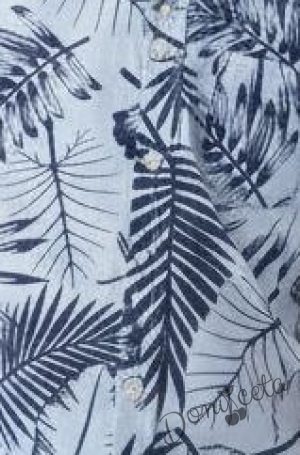 Комплект за момче от ризка в синьo с палми и къси панталони 