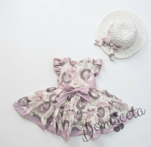 Детска рокля в екрю с флорален принт в розова пудра