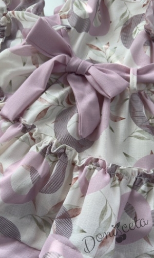 Детска рокля в екрю с флорален принт в розова пудра