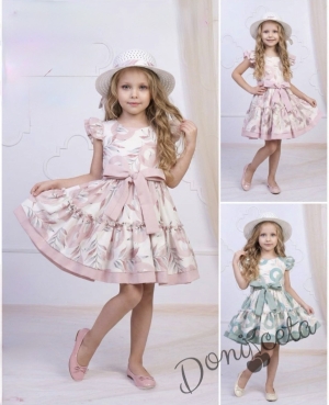 Детска рокля в екрю с флорален принт в маслинени нюанси