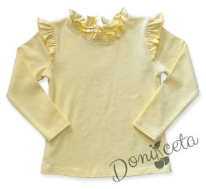 Детска блуза с дълъг ръкав за момиче с къдрички и кант в жълто