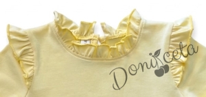 Детска блуза с дълъг ръкав за момиче с къдрички и кант в жълто