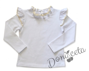 Комплект от 2 части-детска туту пола пачка в жълто и блузка с дълъг ръкав в бяло с къдрички на рамената и бието с жълт кант