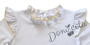 Комплект от 2 части-детска туту пола пачка в жълто и блузка с дълъг ръкав в бяло с къдрички на рамената и бието с жълт кант