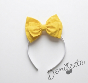 Комплект за момиче от 2 части - пола от трико в черно и блуза с дълъг ръкав с къдрички в жълто