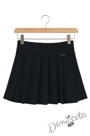 Комплект за момиче от 2 части - пола от трико в черно и блуза с дълъг ръкав с къдрички в червено