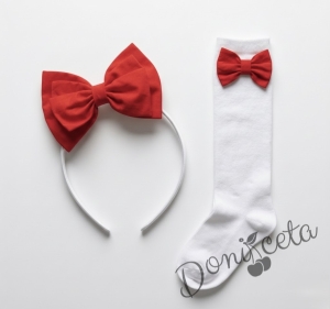 Комплект за момиче от 2 части - пола от трико в черно и блуза с дълъг ръкав с къдрички в червено